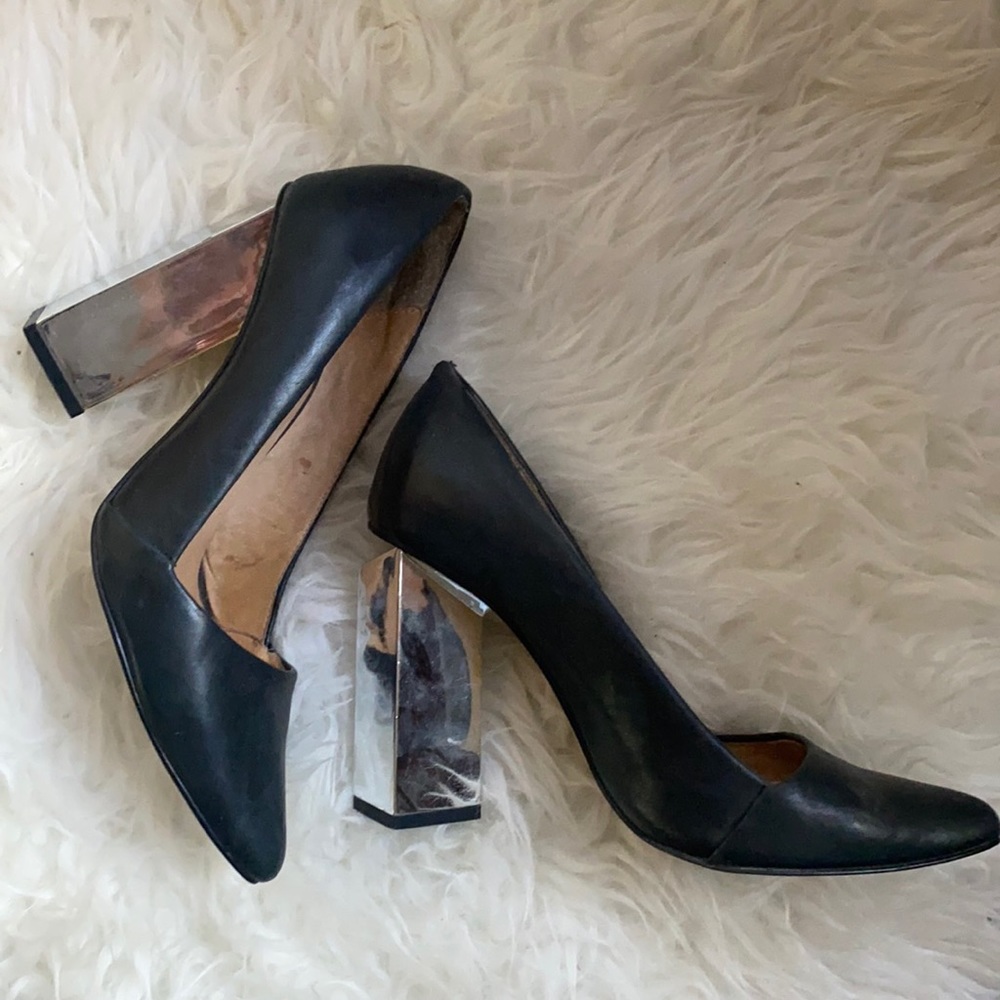 Topshop geometric Black leather heels
